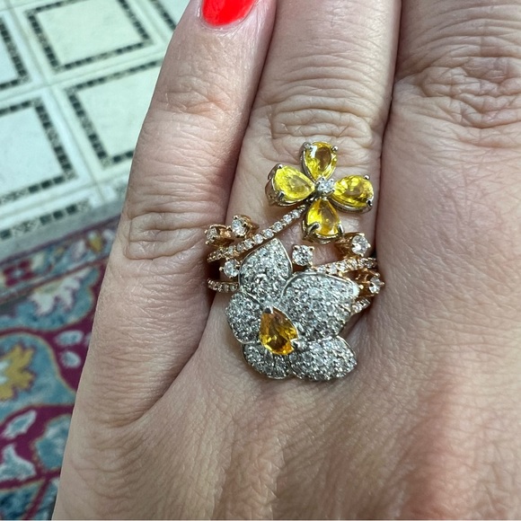 14k Rose Gold Diamond & Yellow Sapphire Ring - Picture 7 of 10